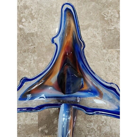 Large Glass Swan, Blue, Brown, White Base - Picture 6 of 6